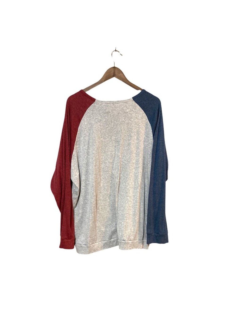 Freezing Season Graphic Long Sleeve Raglan Teeshirt 4XL Red/Blue/Grey Colorblock - Picture 5 of 7